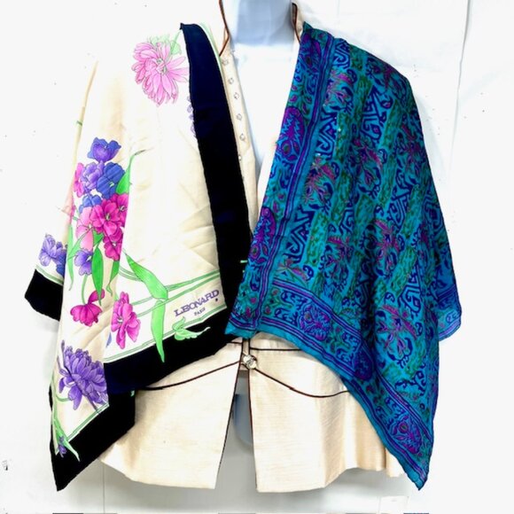 set of 2 Leonard Paris & Vintage Scarf Pure 100% Silk chiffon 26"x26 pink(15) - Picture 3 of 12